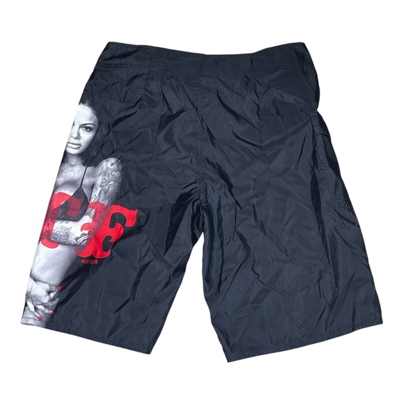NEW VTG Y2K Hustler Graphic Board Shorts Swim Trunks Red Bikini Girl Mens 30 - Picture 2 of 5